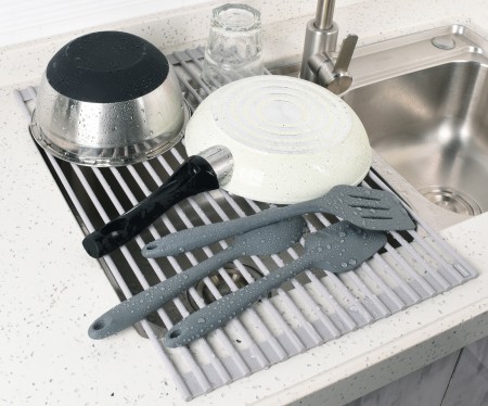 Surlong Expandable Dish Drying Rack Over The Sink Dish Basket Drainer with  Telescopic Arms Functional Kitchen Sink Organizer for Vegetable, Fruit and  Tableware，grey 